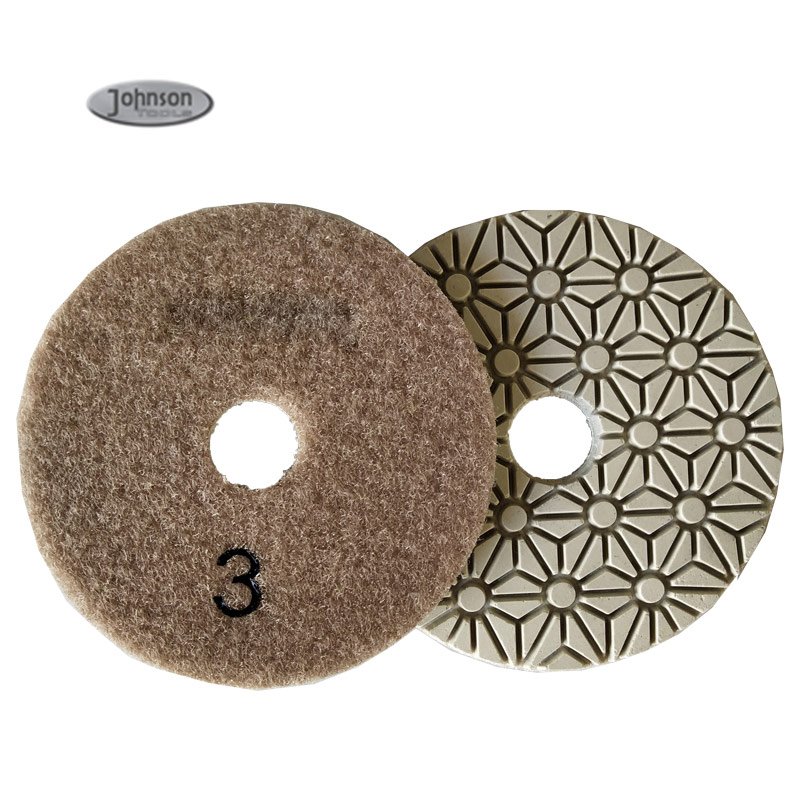 Langlebige 100 mm 3-Stufen-Nass-Marmor-Diamant-Polierscheibe für Porzellan-Keramikfliesen Stein-Marmor-Diamant-Harz-Polierscheiben